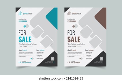 Diseño de volante inmobiliario con plantilla de variación en 2 colores, vector de póster inmobiliario, diseño de plantilla de volante de venta inmobiliaria moderna