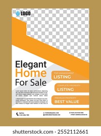 Real Estate Flyer Template. Clean, professional, readable flyer template with a large image in the background and framed spots for a person photo and thumbnails. A4 210×297 (5mm bleeds) 300 DPI CMYK