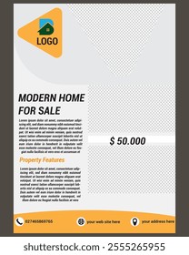 Real Estate Flyer Template. Clean, professional, readable flyer template with a large image in the background and framed spots for a person photo and thumbnails. A4 210×297 (5mm bleeds) 300 DPI CMYK