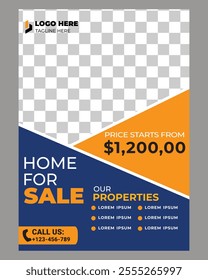 Real Estate Flyer Template. Clean, professional, readable flyer template with a large image in the background and framed spots for a person photo and thumbnails. A4 210×297 (5mm bleeds) 300 DPI CMYK