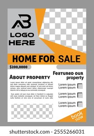 Real Estate Flyer Template. Clean, professional, readable flyer template with a large image in the background and framed spots for a person photo and thumbnails. A4 210×297 (5mm bleeds) 300 DPI CMYK