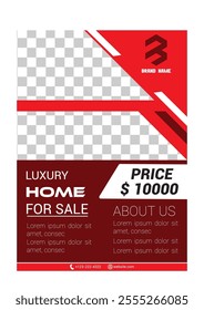 Real Estate Flyer Template. Clean, professional, readable flyer template with a large image in the background and framed spots for a person photo and thumbnails. A4 210×297 (5mm bleeds) 300 DPI CMYK