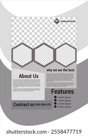 Real Estate Flyer Template. Clean, professional, readable flyer template with a large image in the background and framed spots for a person photo and thumbnails. A4 210×297 (5mm bleeds) 300 DPI CMYK