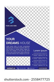 Real Estate Flyer Template. Clean, professional, readable flyer template with a large image in the background and framed spots for a person photo and thumbnails. A4 210×297 (5mm bleeds) 300 DPI CMYK