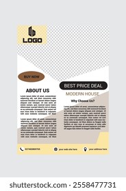 Real Estate Flyer Template. Clean, professional, readable flyer template with a large image in the background and framed spots for a person photo and thumbnails. A4 210×297 (5mm bleeds) 300 DPI CMYK