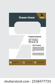 Real Estate Flyer Template. Clean, professional, readable flyer template with a large image in the background and framed spots for a person photo and thumbnails. A4 210×297 (5mm bleeds) 300 DPI CMYK