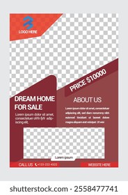 Real Estate Flyer Template. Clean, professional, readable flyer template with a large image in the background and framed spots for a person photo and thumbnails. A4 210×297 (5mm bleeds) 300 DPI CMYK