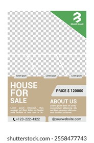 Real Estate Flyer Template. Clean, professional, readable flyer template with a large image in the background and framed spots for a person photo and thumbnails. A4 210×297 (5mm bleeds) 300 DPI CMYK