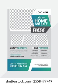 Real Estate Flyer Template. Clean, professional, readable flyer template with a large image in the background and framed spots for a person photo and thumbnails. A4 210×297 (5mm bleeds) 300 DPI CMYK