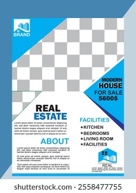 Real Estate Flyer Template. Clean, professional, readable flyer template with a large image in the background and framed spots for a person photo and thumbnails. A4 210×297 (5mm bleeds) 300 DPI CMYK