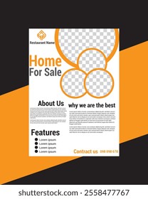 Real Estate Flyer Template. Clean, professional, readable flyer template with a large image in the background and framed spots for a person photo and thumbnails. A4 210×297 (5mm bleeds) 300 DPI CMYK