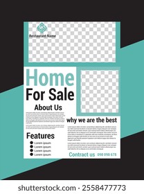 Real Estate Flyer Template. Clean, professional, readable flyer template with a large image in the background and framed spots for a person photo and thumbnails. A4 210×297 (5mm bleeds) 300 DPI CMYK