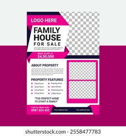 Real Estate Flyer Template. Clean, professional, readable flyer template with a large image in the background and framed spots for a person photo and thumbnails. A4 210×297 (5mm bleeds) 300 DPI CMYK