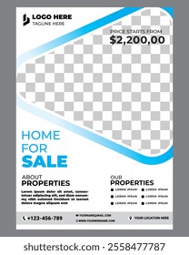 Real Estate Flyer Template. Clean, professional, readable flyer template with a large image in the background and framed spots for a person photo and thumbnails. A4 210×297 (5mm bleeds) 300 DPI CMYK