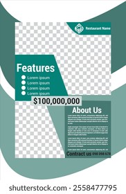 Real Estate Flyer Template. Clean, professional, readable flyer template with a large image in the background and framed spots for a person photo and thumbnails. A4 210×297 (5mm bleeds) 300 DPI CMYK