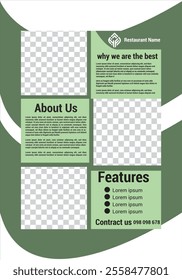 Real Estate Flyer Template. Clean, professional, readable flyer template with a large image in the background and framed spots for a person photo and thumbnails. A4 210×297 (5mm bleeds) 300 DPI CMYK