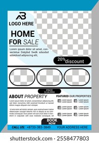 Real Estate Flyer Template. Clean, professional, readable flyer template with a large image in the background and framed spots for a person photo and thumbnails. A4 210×297 (5mm bleeds) 300 DPI CMYK