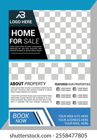 Real Estate Flyer Template. Clean, professional, readable flyer template with a large image in the background and framed spots for a person photo and thumbnails. A4 210×297 (5mm bleeds) 300 DPI CMYK