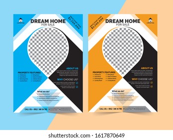 Real Estate Flyer Template Design, Corporate Flyer Design, Leaflets, Flyer Design, Cover Book Design and A4 Magazine, Post Card, Annual Report, two colors scheme, Rack Card Vector illustration