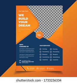 Diseño de plantillas de volante inmobiliario, diseño de volante corporativo, folletos, diseño de volante, diseño de portada y revista A4, volante de construcción, postal, informe anual, ilustración de vectores de tarjetas en rack, 