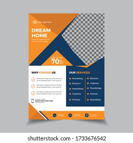 Real Estate Flyer Template Design, Corporate Flyer Design, Leaflets, Cover Book Design and A4 Magazine, Construction flyer, Post Card, Annual Report, Rack Card Vector illustration, 
