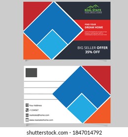 Diseño de plantilla de viajero inmobiliario, Diseño de volante corporativo, folletos, Diseño de volante, Diseño de portada y Revista A4, Tarjeta postal, Informe anual, esquema de dos colores. Ilustración del vector de tarjeta de rack.