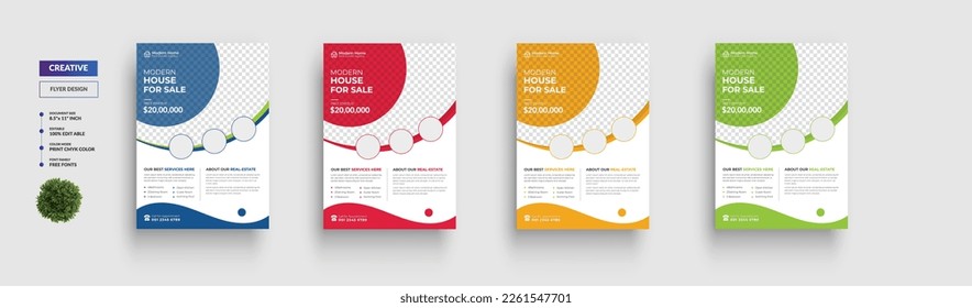 Real Estate Flyer Template Design, Modern Home Sale, Corporate Unique Flyer Design, Vector Flyer, Print Ready Template, 4 colors, Red, Yellow, Green, Blue vector template in A4 size – Vector