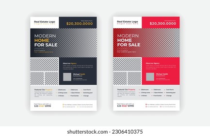 Real estate flyer template design for housing or property business agencies. luxury Home sale advertisement poster layout with two color variations