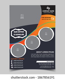 Real Estate Flyer Template Vector File. Deep grey And grange gradient Color. You can use 04 Photos