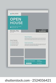 Real estate flyer template vector, modern home sale flyer, open house, property sale flyer