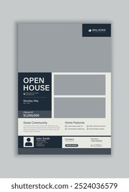 Real estate flyer template vector, modern home sale flyer, open house, property sale flyer