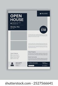 Real estate flyer template vector, modern home sale flyer, open house, Modern Home Open House Real Estate Flyer Design