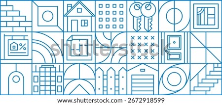 Real estate geometric pattern of house and apartment key for building and construction, vector background. Real estate geometric line pattern of home and residential property or house windows tile