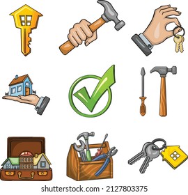 Real estate, getting the keys to a new apartment, realtor set