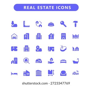 Real estate glyph vector icon set. Realty minimal solid icons.