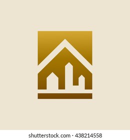 Real estate gold logo on light background.  Vector illustration.