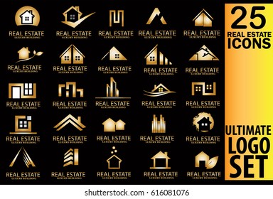 Real estate gold logo set