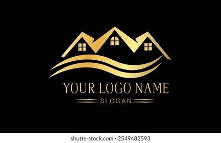 Real estate golden houses company card logo icon vector image