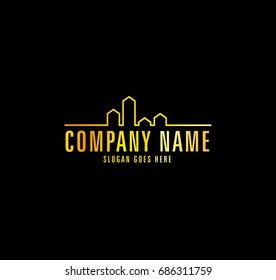 Real Estate Golden Logo with Black Background, Vector, Illustration, Eps File