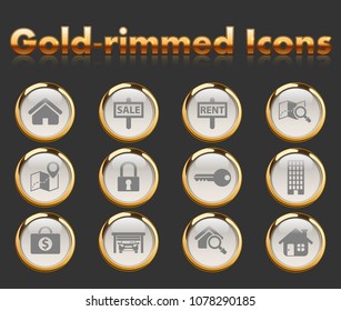 real estate gold-rimmed vector icons with black background