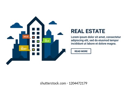 Real estate graphic design for website headers and social media posts.