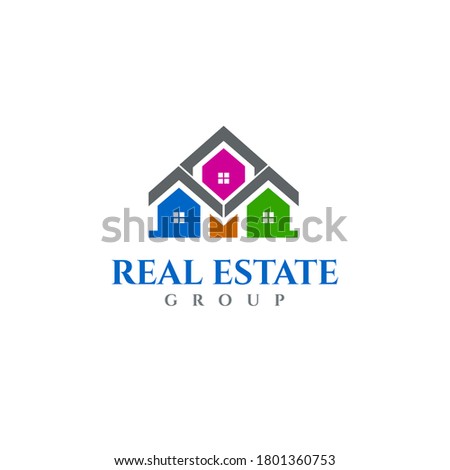 Real Estate Group Logo Design - Homes Colorful Icon - House Symbol Vector Illustration