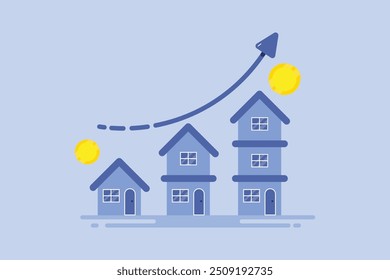 Real estate growth, Property value increasing, Growing real estate market generating huge revenues - vector illustration background with icons