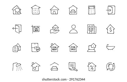 Real Estate Hand Drawn Doodle Icons