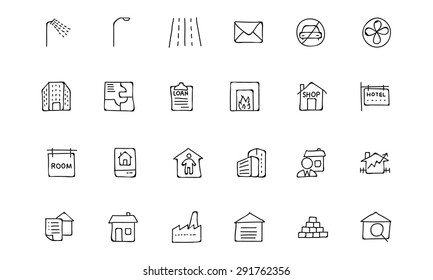 Real Estate Hand Drawn Doodle Icons