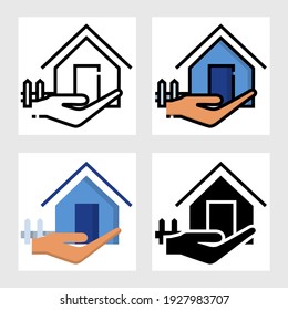 real estate with hand icon vector designs in filled, thin line, outline and flat style.