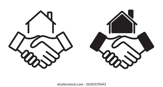 Real Estate Handshake House Deal Outline Icon
