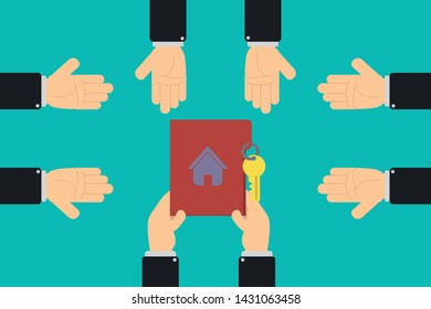 real estate. Home acquisition auction, three extended hands make their offer