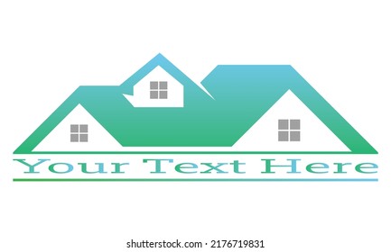 Real Estate home building construction company logo design green and grey color windows flat style vector isolated on white background illustration.