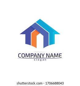 Real estate and home buildings logo icons template stay at home